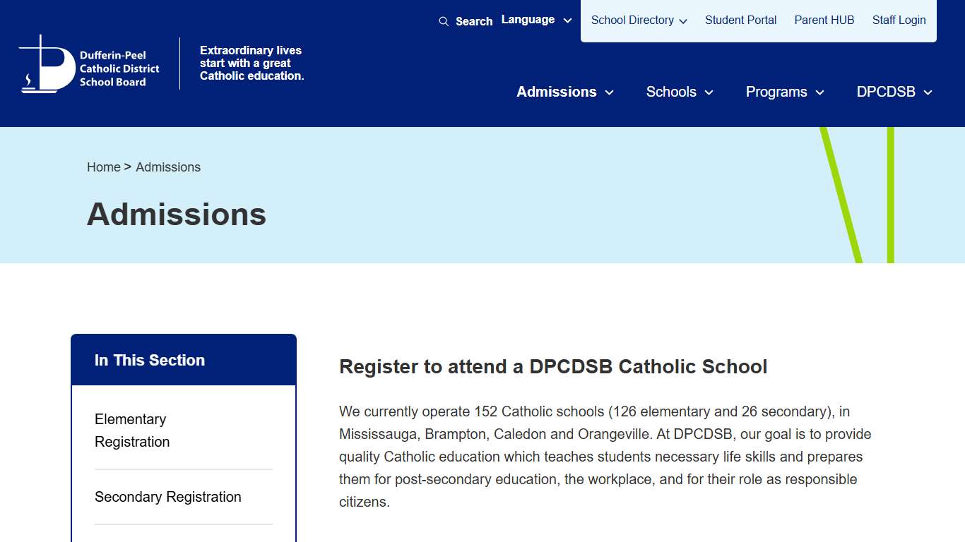 Admissions Dufferin-Peel Catholic District School Board